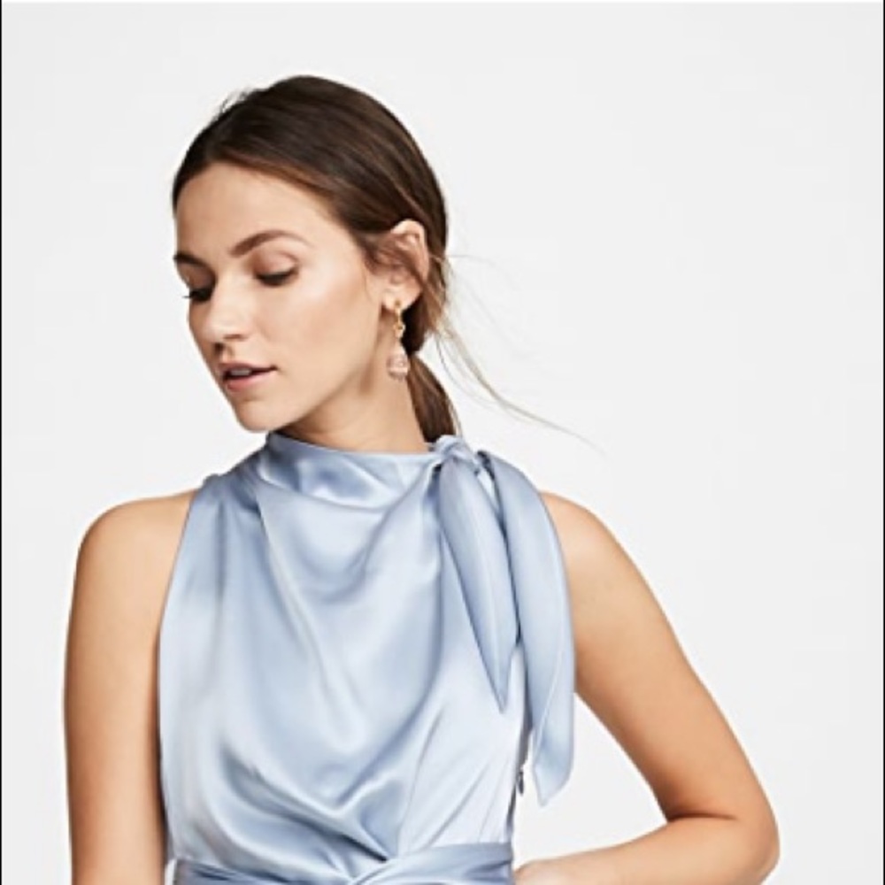 Nanushka Blue Satin Tank Blouse Tie Shoulder S